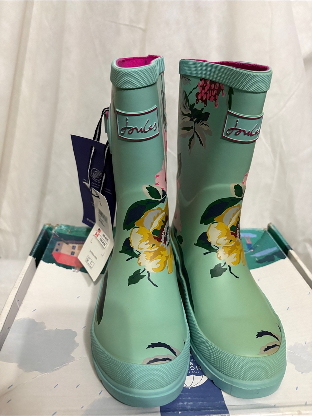 Joules Kids Mint Rain Boots size US 1 NWT